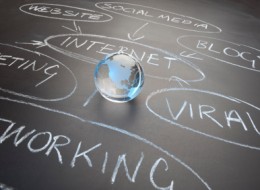 Internet strategy flowchart on a chalk board