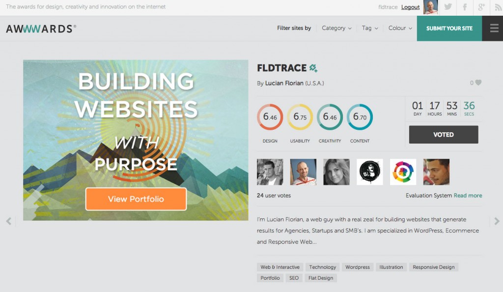 Awwwards screenshot with my voting page
